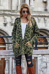 Leopard Longline Cardigan with Pockets - Bakers Shoes store