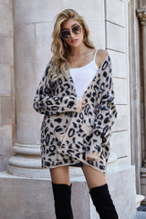 Leopard Longline Cardigan with Pockets - Bakers Shoes store