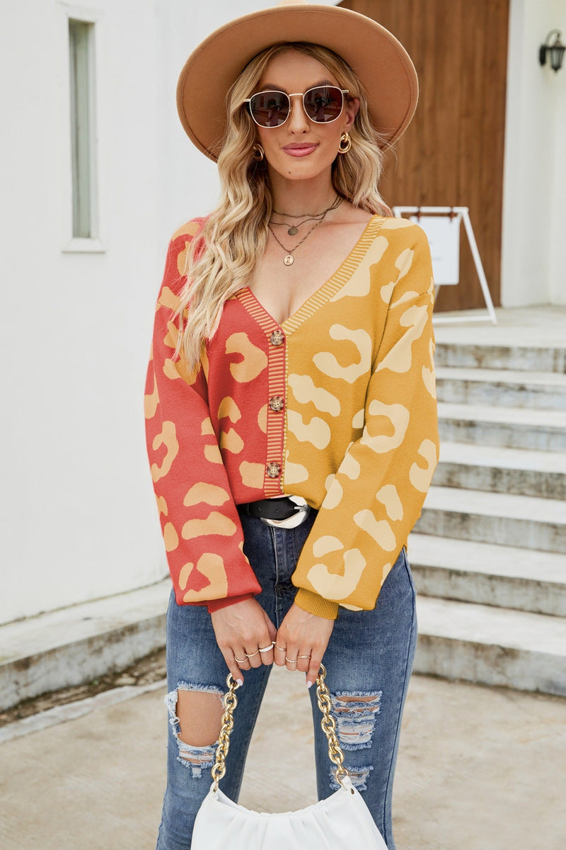 Leopard Print Button Down Dropped Shoulder Cardigan - Bakers Shoes store