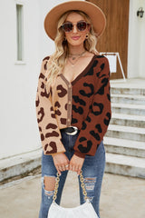 Leopard Print Button Down Dropped Shoulder Cardigan - Bakers Shoes store