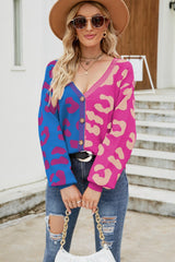 Leopard Print Button Down Dropped Shoulder Cardigan - Bakers Shoes store
