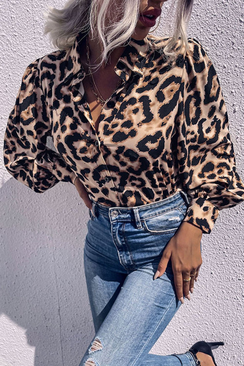 Leopard Printed Button Down Blouse - Bakers Shoes store