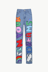 Letter Print High-Waisted Jeans - Bakers Shoes store
