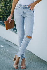 Light Wash Distressed Skinny Jeans with Pockets - Bakers Shoes store