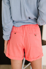 Linen Love Full Size Run Cuffed Shorts in Coral - Bakers Shoes store