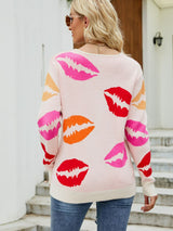 Lip Print V-Neck Knit Top - Bakers Shoes store