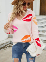 Lip Print V-Neck Knit Top - Bakers Shoes store