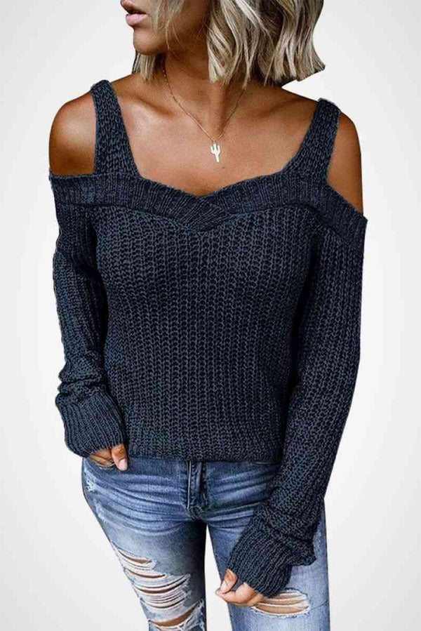 Long Sleeve Cold Shoulder Sweater - Bakers Shoes store