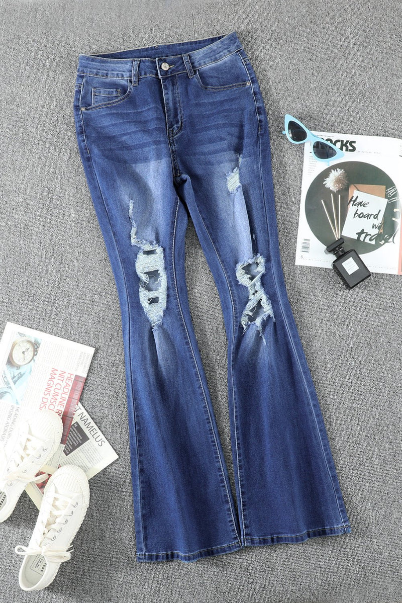 Mid Rise Distressed Flared Jeans - Bakers Shoes store