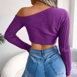 Mixed Knit One-Shoulder Cropped Sweater - Bakers Shoes store