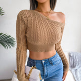 Mixed Knit One-Shoulder Cropped Sweater - Bakers Shoes store