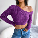 Mixed Knit One-Shoulder Cropped Sweater - Bakers Shoes store