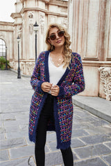 Multicolored Ribbed Trim Open Front Cardigan with Pockets - Bakers Shoes store