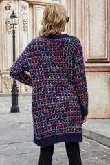 Multicolored Ribbed Trim Open Front Cardigan with Pockets - Bakers Shoes store