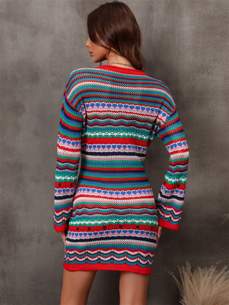 Multicolored Stripe Dropped Shoulder Sweater Dress - Bakers Shoes store
