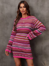 Multicolored Stripe Dropped Shoulder Sweater Dress - Bakers Shoes store