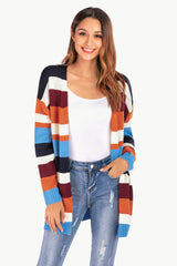 Multicolored Stripe Open Front Dropped Shoulder Cardigan - Bakers Shoes store