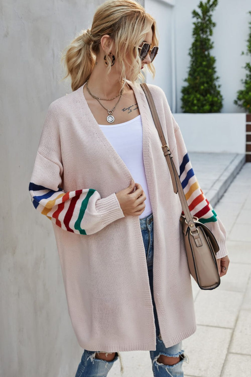 Multicolored Stripe Open Front Longline Cardigan - Bakers Shoes store