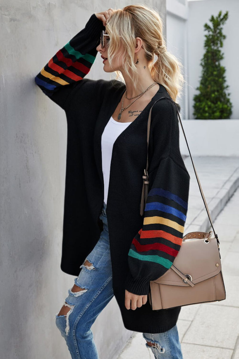 Multicolored Stripe Open Front Longline Cardigan - Bakers Shoes store