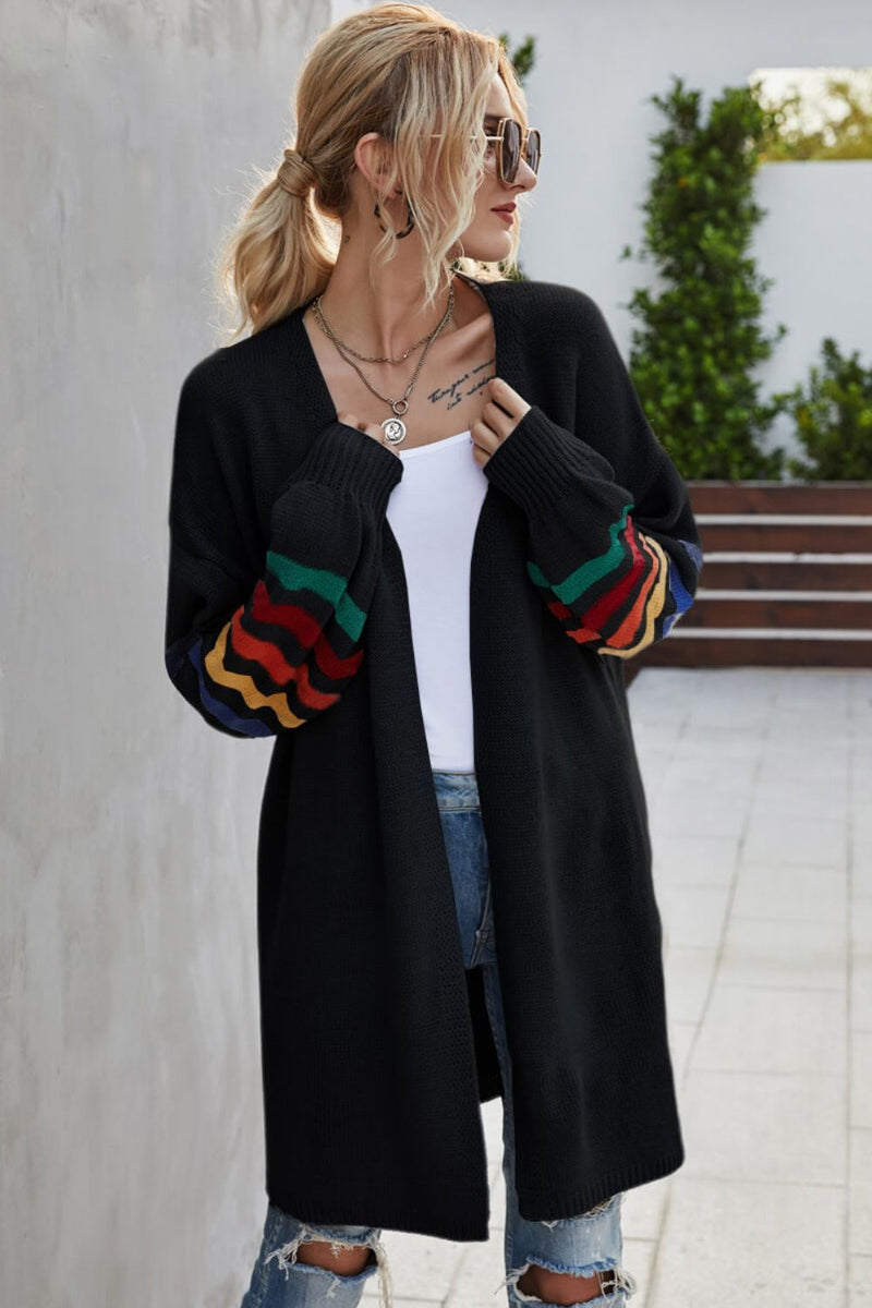 Multicolored Stripe Open Front Longline Cardigan - Bakers Shoes store
