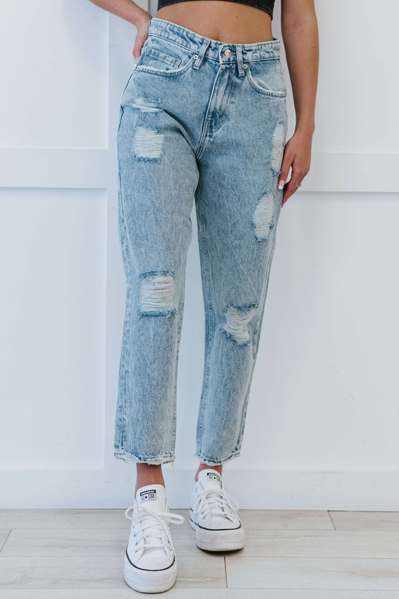 Muselooks Distressed High Waist Mom Jeans - Bakers Shoes store
