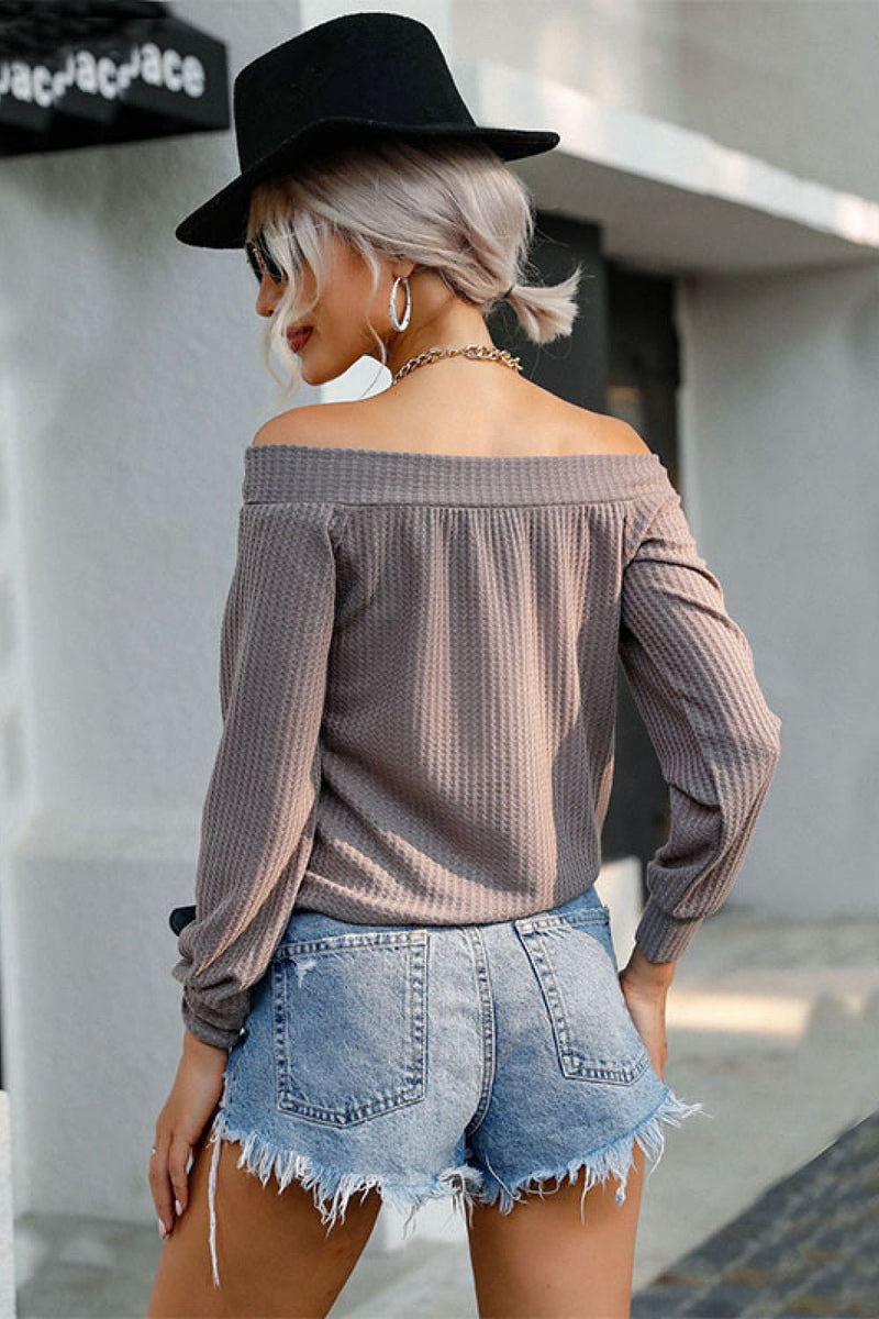 Off-Shoulder Waffle Knit Top - Bakers Shoes store