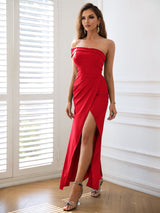 One-Shoulder Ruched Split Maxi Dress - Bakers Shoes store