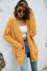 Open Front Openwork Fuzzy Cardigan with Pockets - Bakers Shoes store