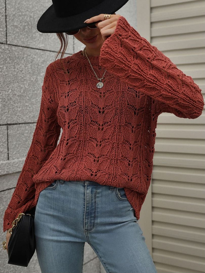 Openwork Dropped Shoulder Knit Top - Bakers Shoes store