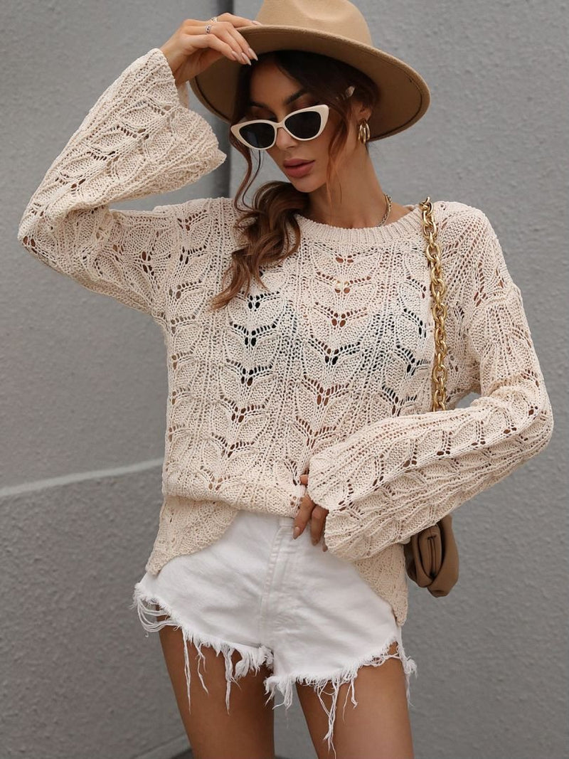 Openwork Dropped Shoulder Knit Top - Bakers Shoes store