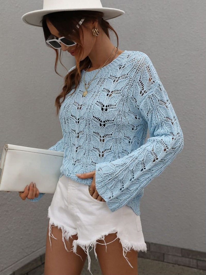 Openwork Dropped Shoulder Knit Top - Bakers Shoes store