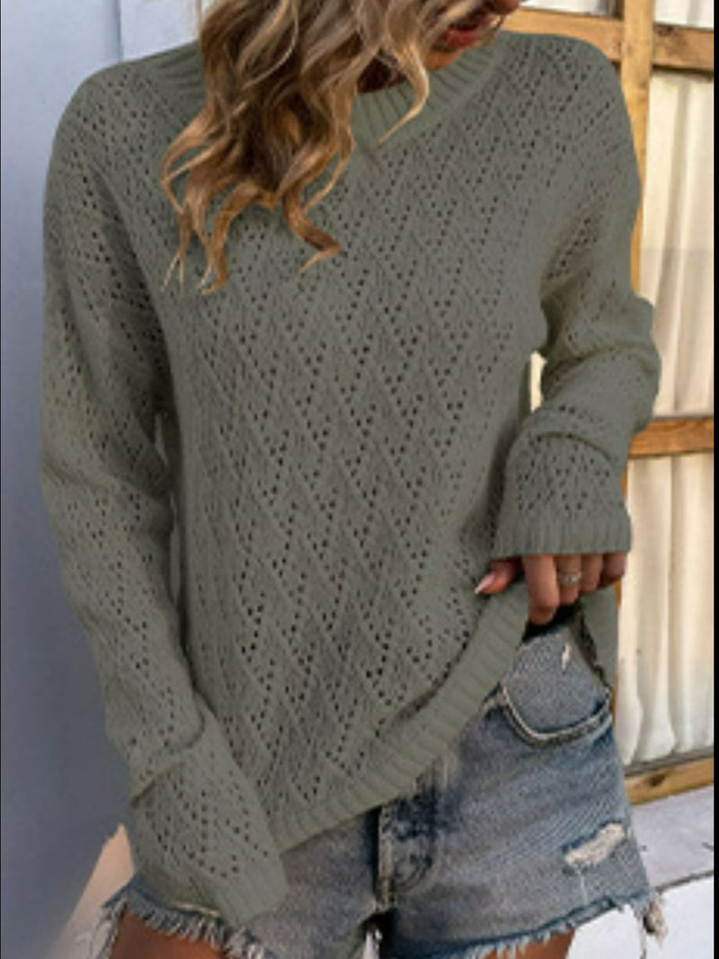 Openwork Dropped Shoulder Sweater - Bakers Shoes store