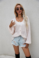 Openwork V-Neck Dropped Shoulder Cardigan - Bakers Shoes store