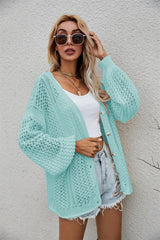 Openwork V-Neck Dropped Shoulder Cardigan - Bakers Shoes store