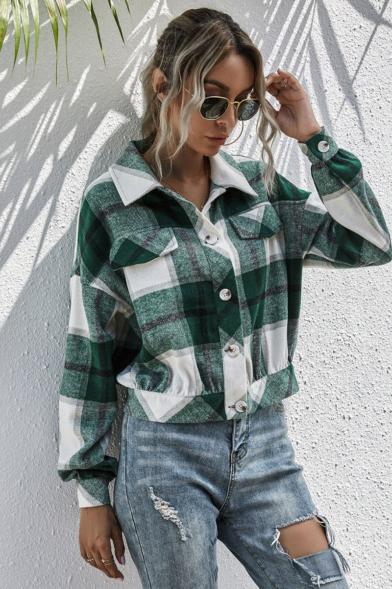 Plaid Button Down Long Sleeve Jacket - Bakers Shoes store