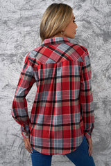 Plaid Button Front Curved Hem Collared Shirt - Bakers Shoes store