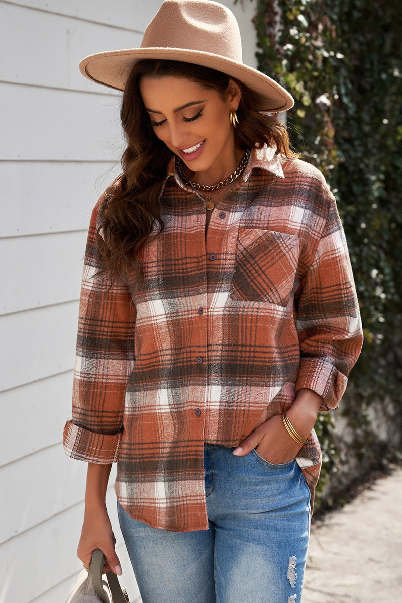 Plaid Button Front Curved Hem Shirt - Bakers Shoes store