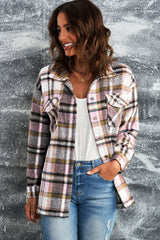 Plaid Button Front Shirt Jacket with Breast Pockets - Bakers Shoes store