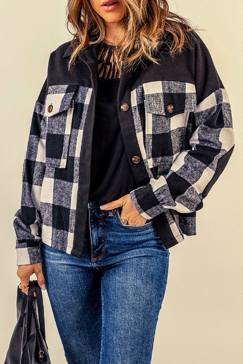 Plaid Button-Up Shirt Jacket with Pockets - Bakers Shoes store