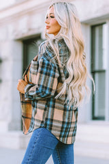 Plaid Curved Hem Shirt Jacket with Breast Pockets - Bakers Shoes store