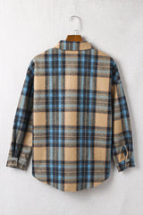 Plaid Curved Hem Shirt Jacket with Breast Pockets - Bakers Shoes store