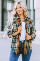 Plaid Curved Hem Shirt Jacket with Breast Pockets - Bakers Shoes store