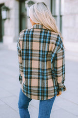 Plaid Curved Hem Shirt Jacket with Breast Pockets - Bakers Shoes store