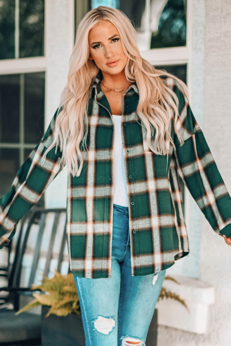Plaid Dropped Shoulder Pocketed Shirt - Bakers Shoes store