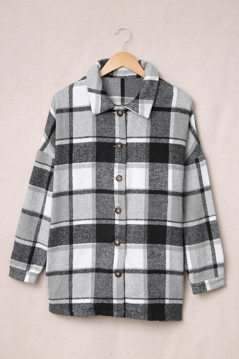 Plaid Dropped Shoulder Pocketed Shirt Jacket - Bakers Shoes store