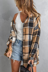 Plaid Dropped Shoulder Pocketed Shirt Jacket - Bakers Shoes store