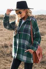 Plaid Dropped Shoulder Pocketed Shirt Jacket - Bakers Shoes store