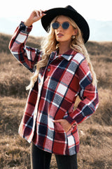 Plaid Dropped Shoulder Pocketed Shirt Jacket - Bakers Shoes store