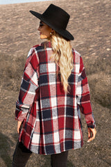 Plaid Dropped Shoulder Pocketed Shirt Jacket - Bakers Shoes store