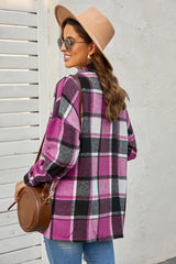 Plaid Dropped Shoulder Pocketed Shirt Jacket - Bakers Shoes store